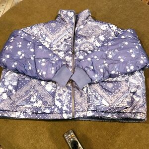 American Eagle Outfitters Blue and White Quilted Puffer